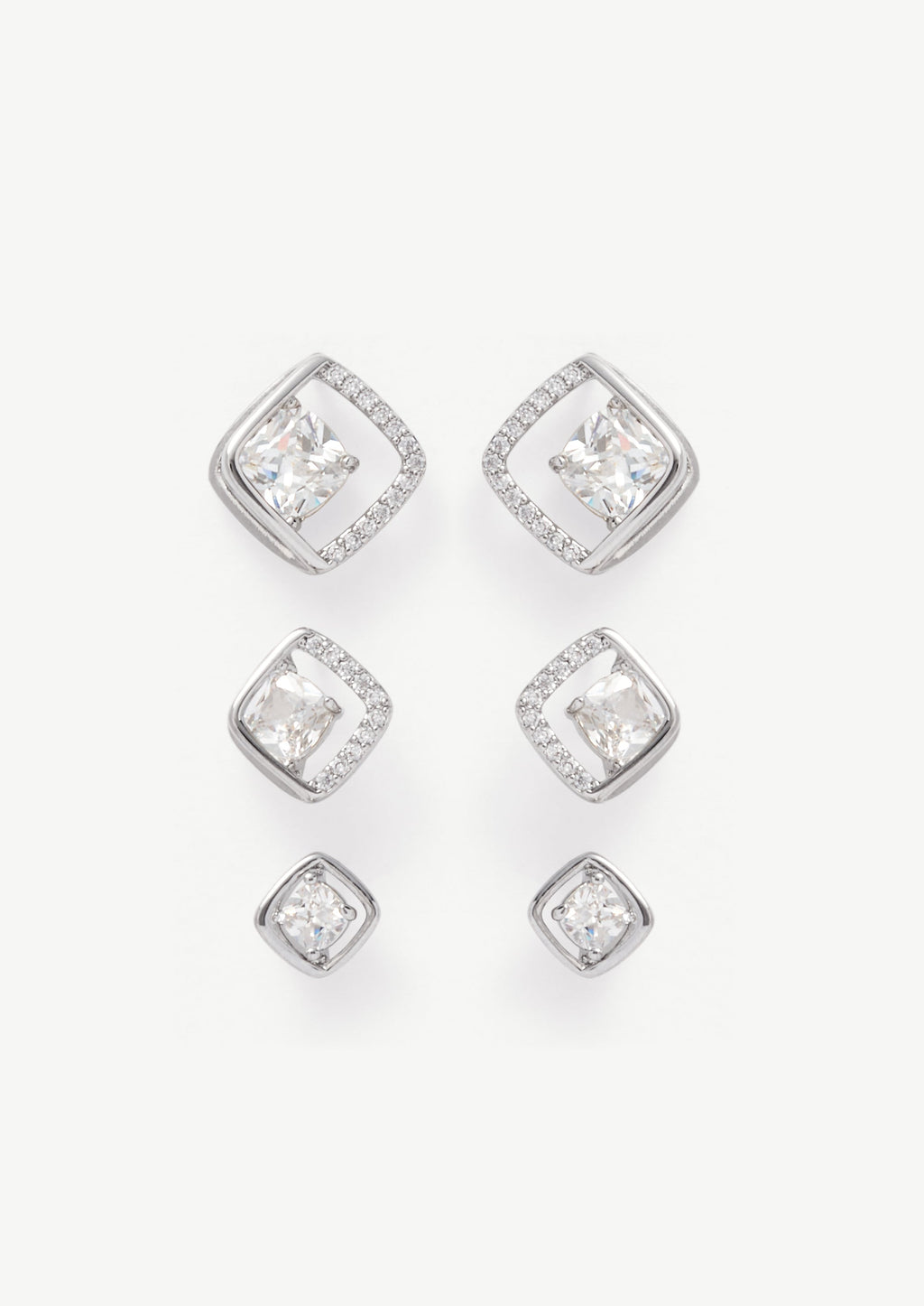 Square Pave Stud Earrings Set