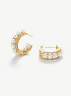 Cabochon Pearl Hoop Earrings