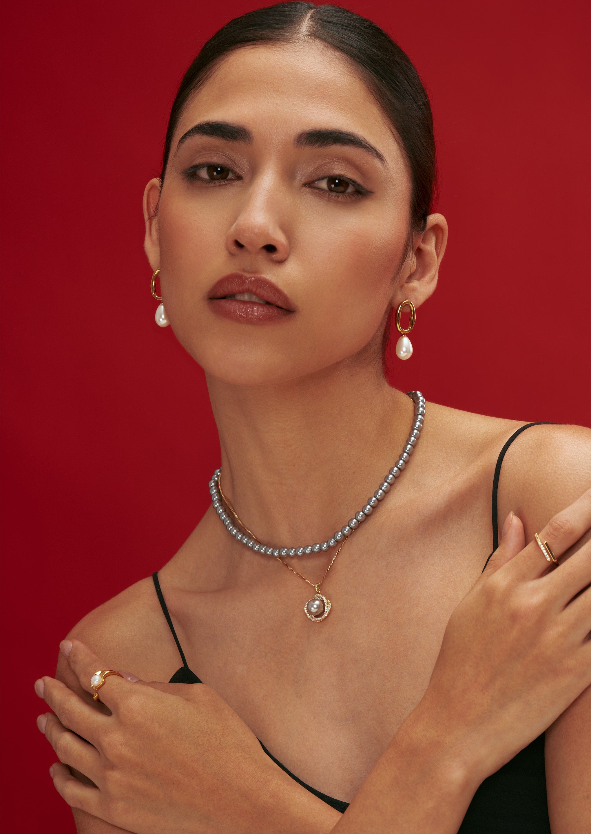 Pearl Hoop Drop Earrings