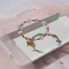 Pink cat's eye stone & alloy gold-plated & acrylic